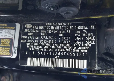 2015 Kia Sorento Lx from USA, damaged, VIN 5XYKT3A69FG591811